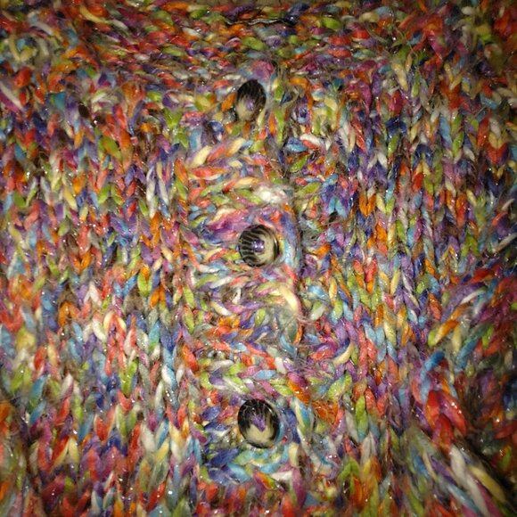 Cardigan Sweater XL Multicolor Oversize Cropped Chunky Knit Slouchy Large Button - Picture 10 of 14